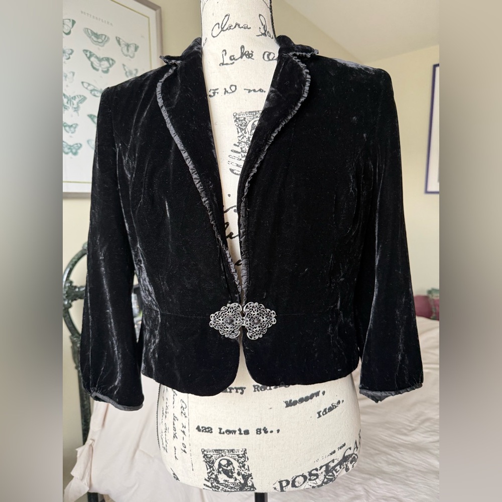 LOFT Black Velvet Blazer with Silver Accents
